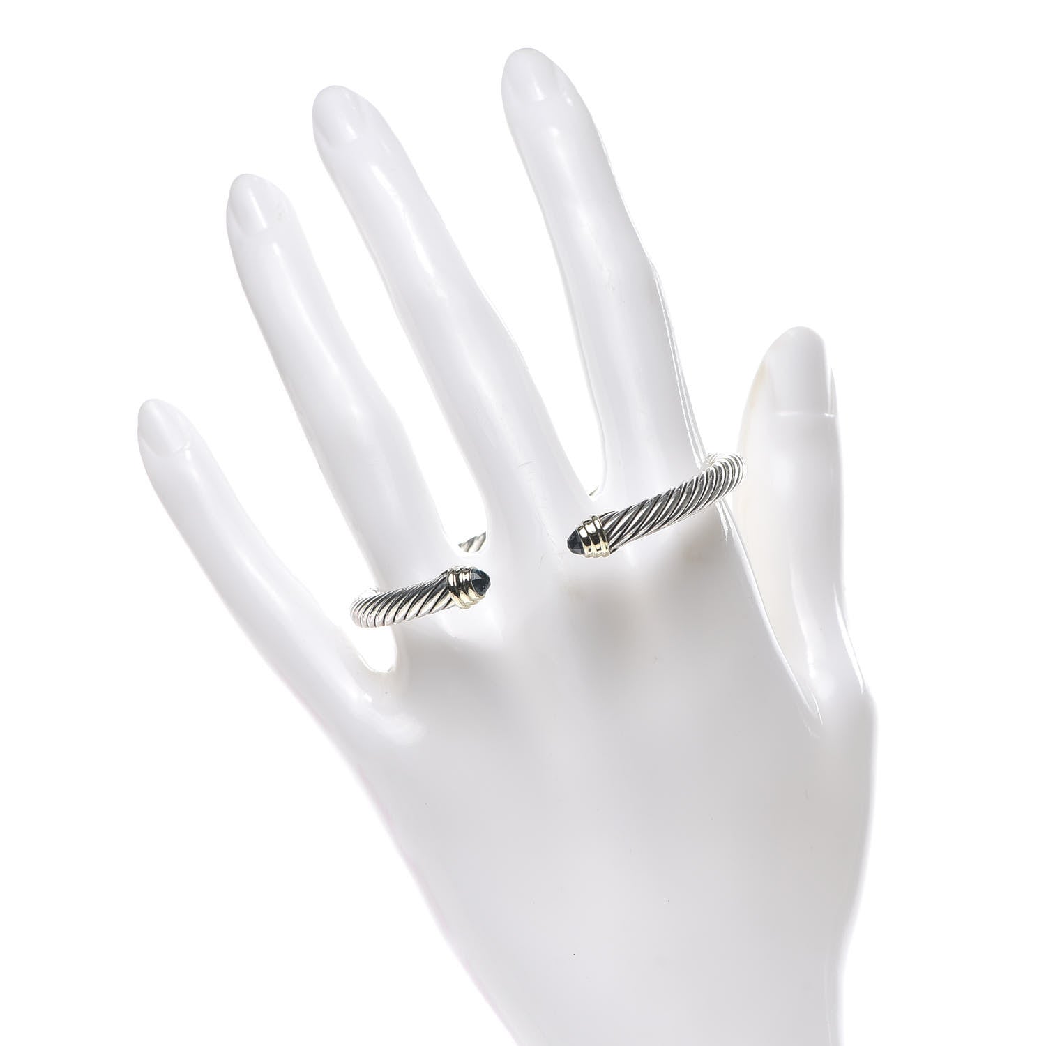 David Yurman Sterling Silver 14K Yellow Gold Blue Topaz 5mm Cable Classics Petite Color Bracelet 2 of 5