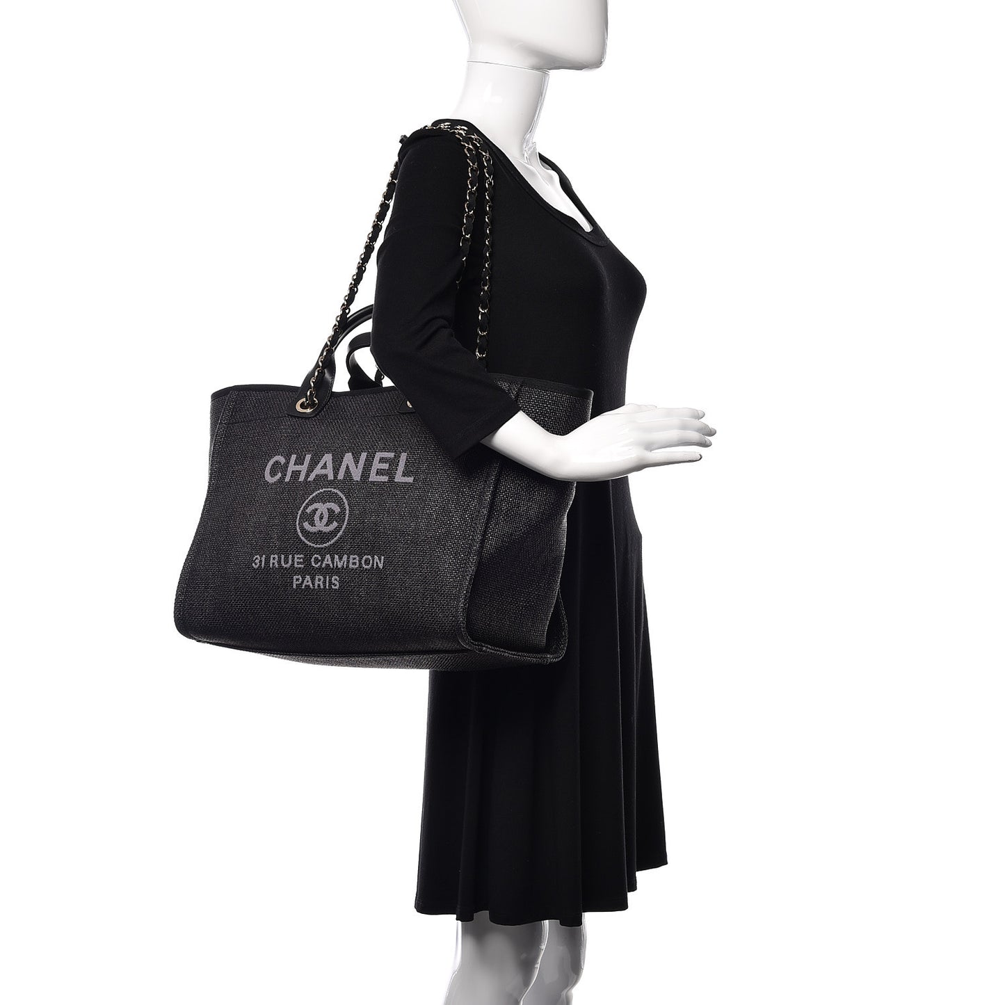 Woven Straw Raffia Large Deauville Tote Black