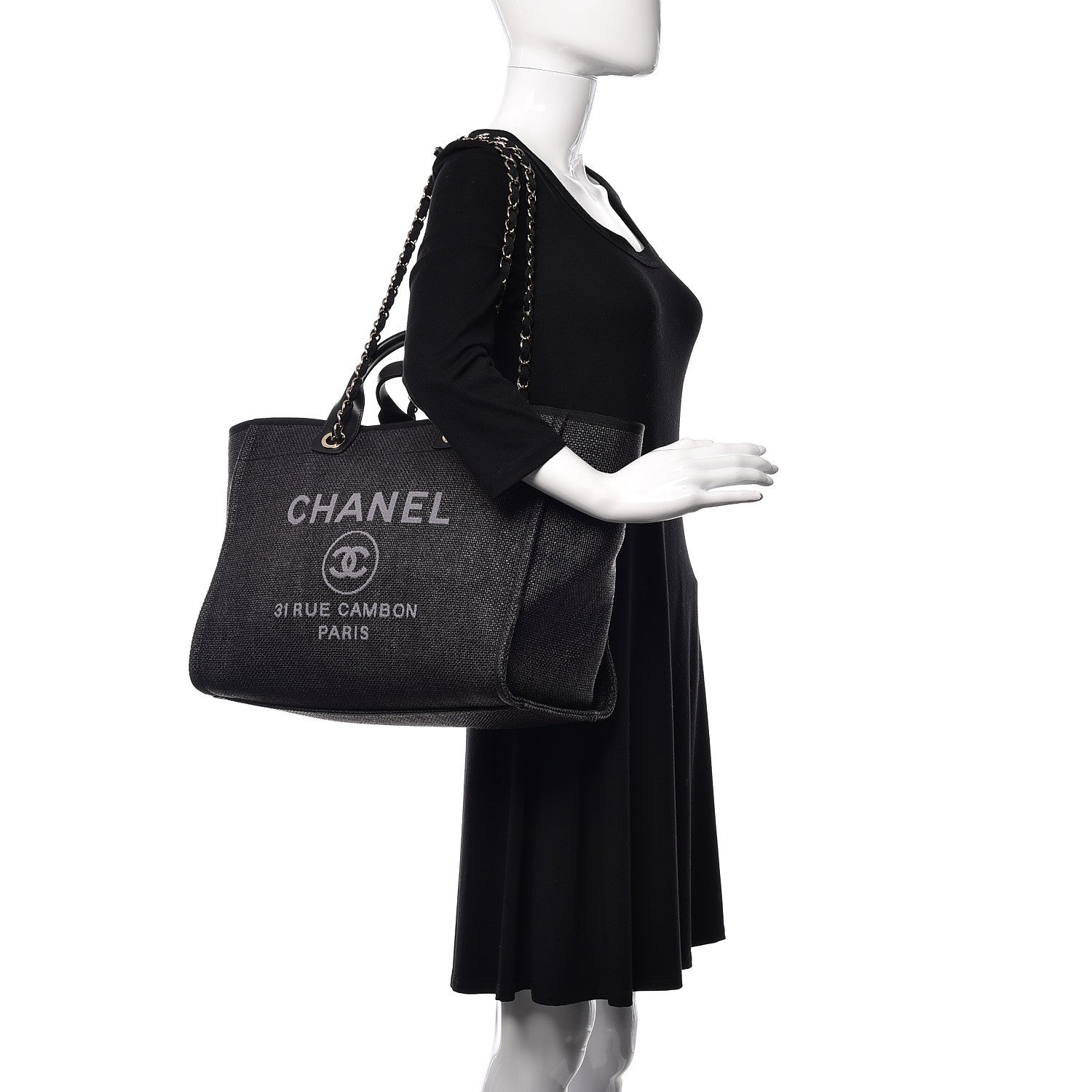 Chanel Woven Straw Raffia Large Deauville Tote Black 2 of 9