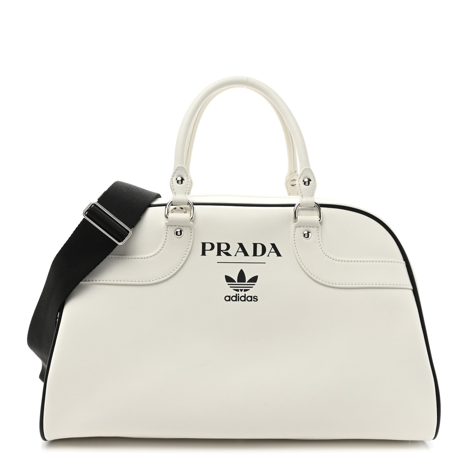 Prada X ADIDAS City Calfskin Bowling Bag White Black 1 of 9