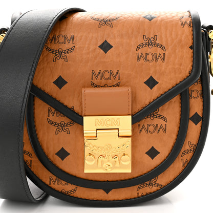 MCM Visetos Mini Patricia Round Crossbody Wallet Cognac Black 7 of 10