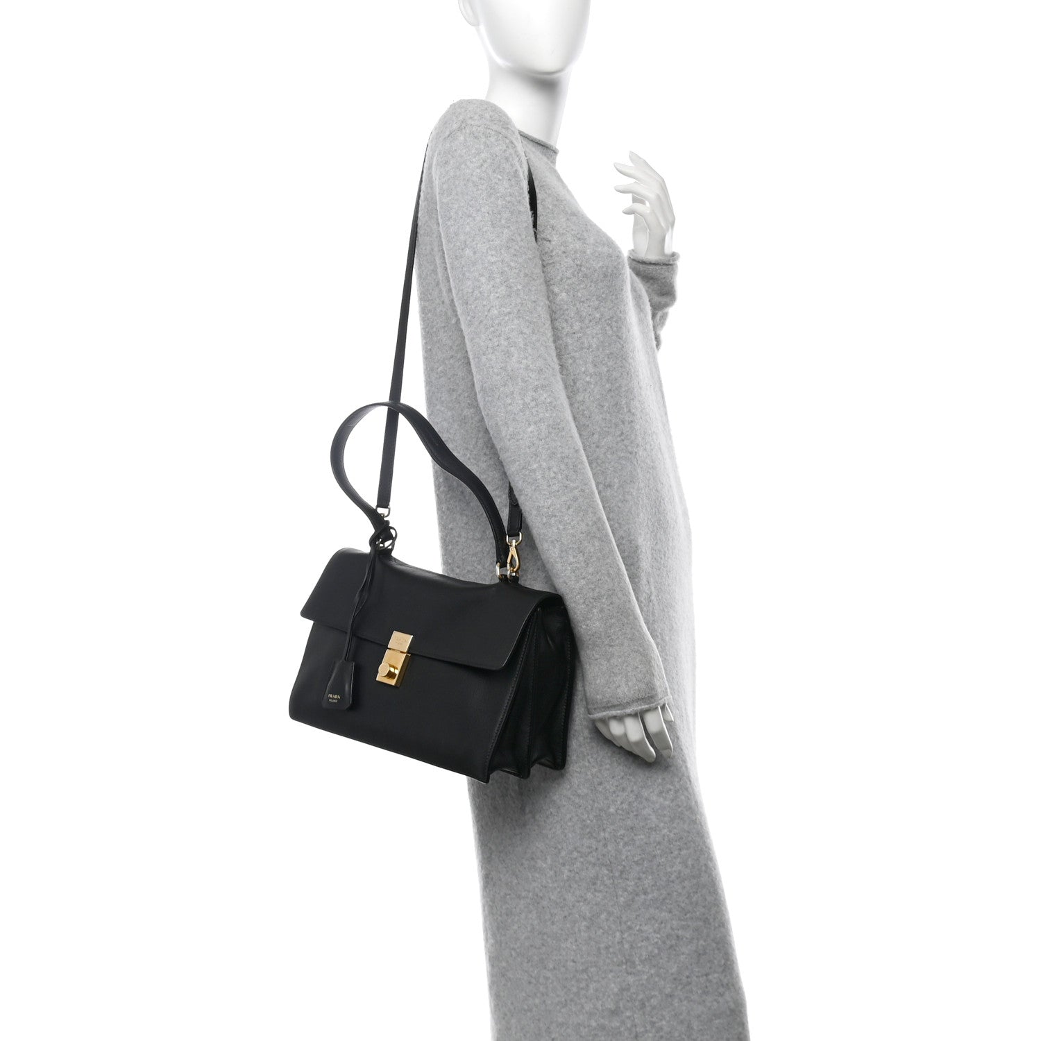 Prada Calfskin Medium Soft Sound Shoulder Bag Black 3 of 12