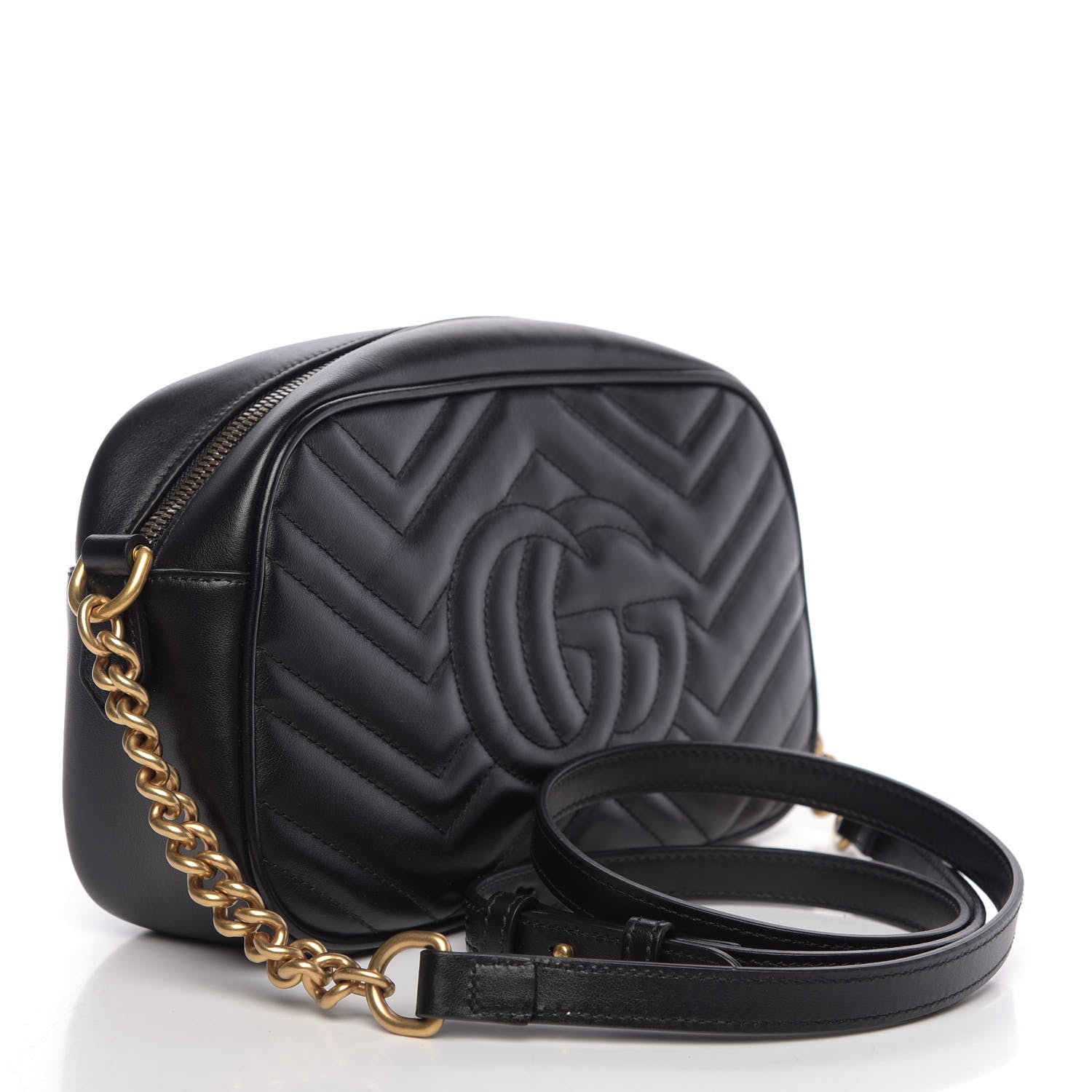 Gucci Calfskin Matelasse Small GG Marmont Chain Shoulder Bag Black 3 of 11