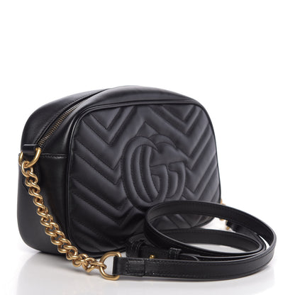 Gucci Calfskin Matelasse Small GG Marmont Chain Shoulder Bag Black 3 of 11