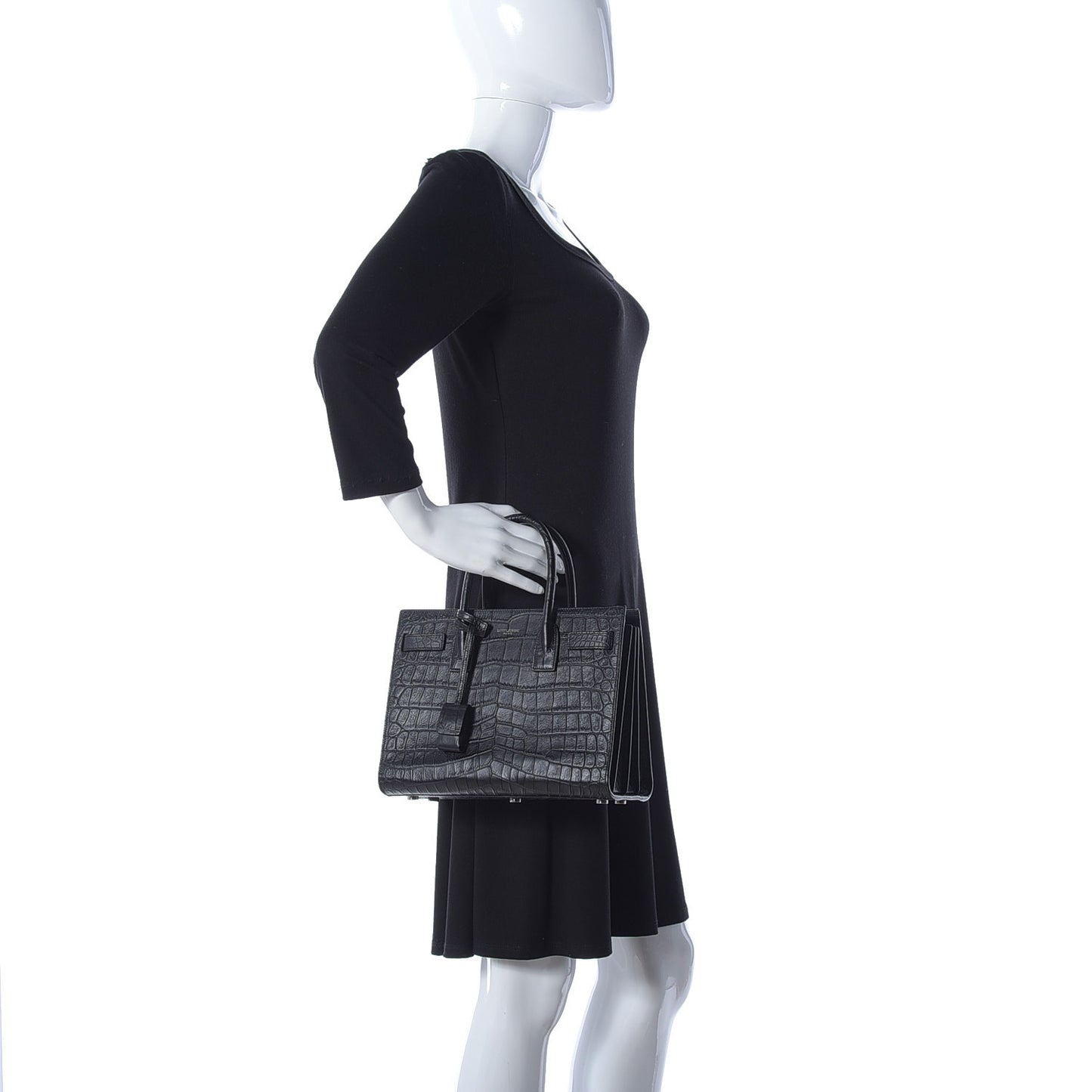 Calfskin Crocodile Embossed Baby Sac De Jour Black