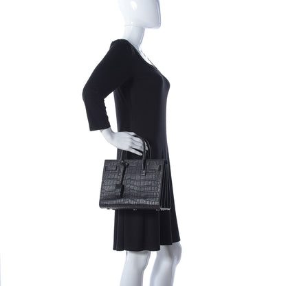 Saint Laurent Calfskin Crocodile Embossed Baby Sac De Jour Black 3 of 10