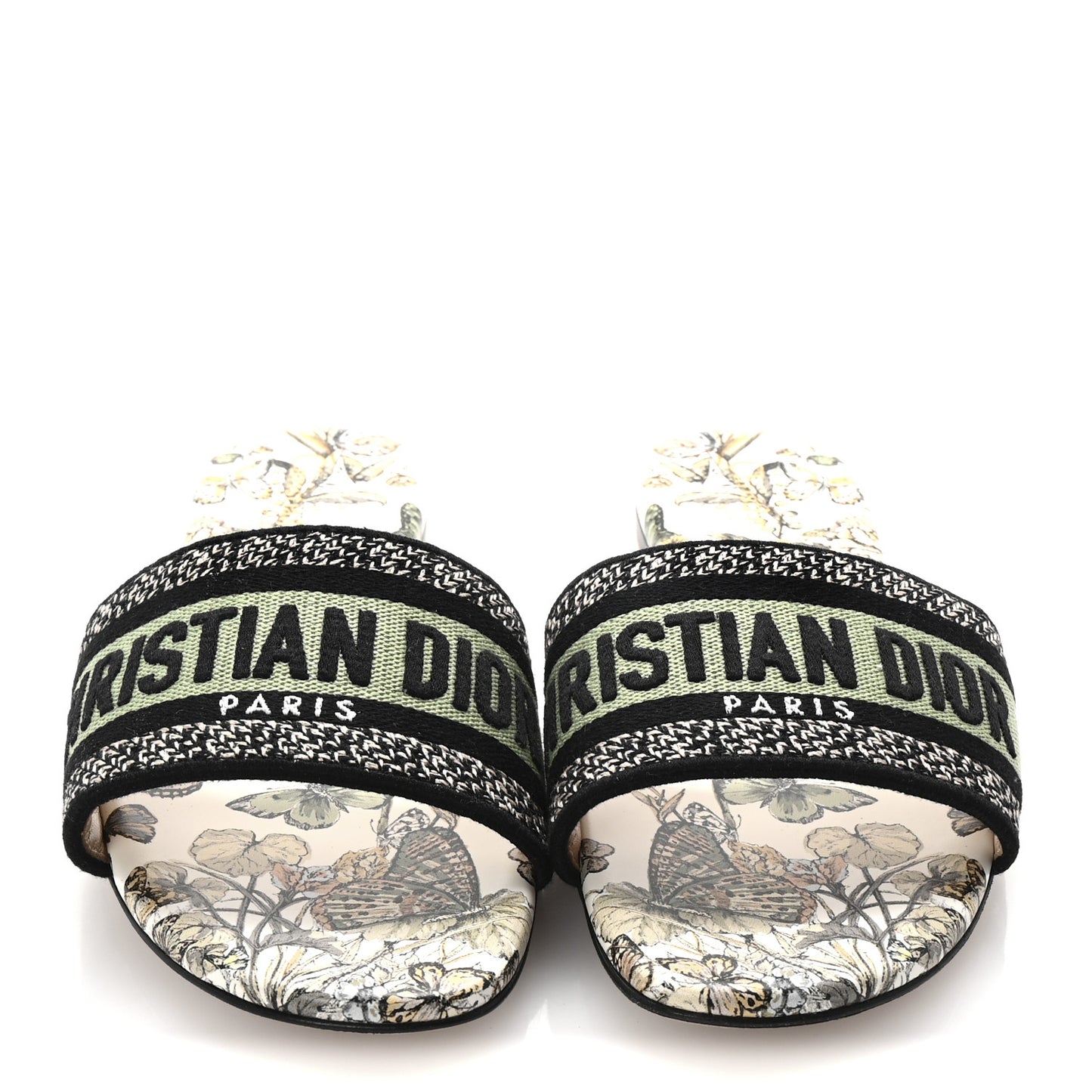 Canvas Embroidered Butterfly Dway Mules Slide Sandals 39 Green