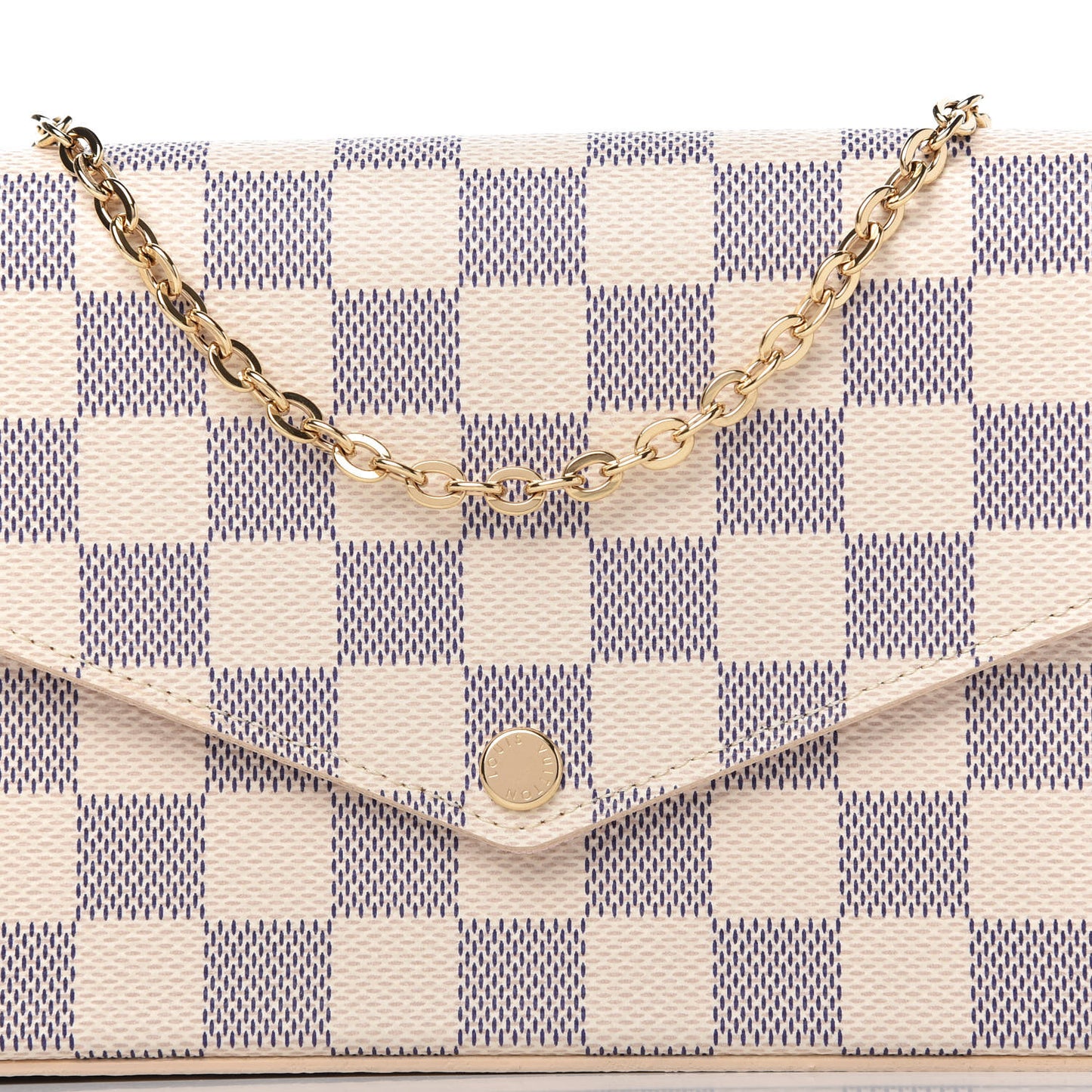 Damier Azur Pochette Felicie Chain Wallet Rose Ballerine