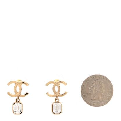Chanel Crystal CC Emerald Cut Drop Earrings Gold 2 of 5