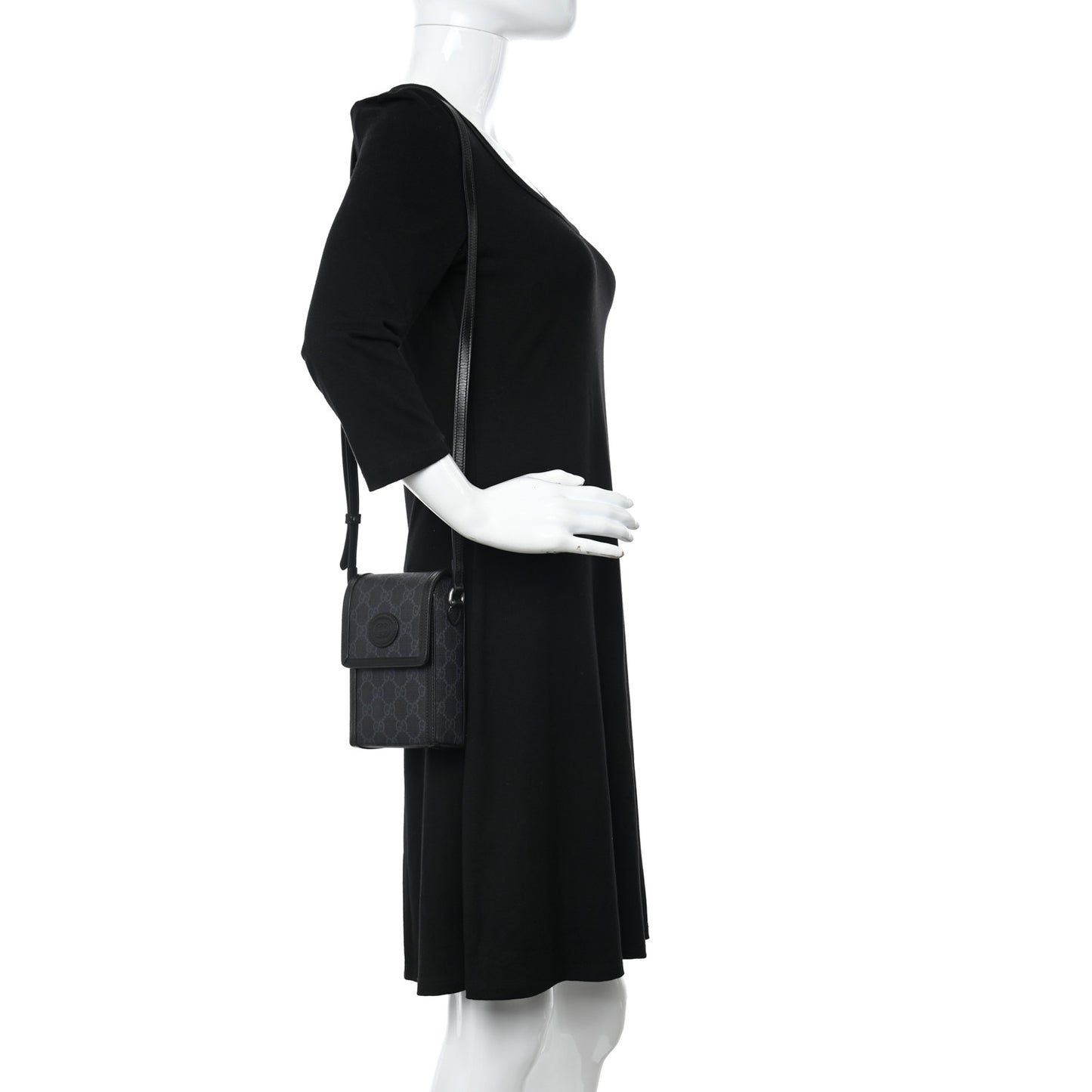 GG Supreme Monogram Azalea Calfskin Mini Retro Interlocking G Crossbody Bag Black