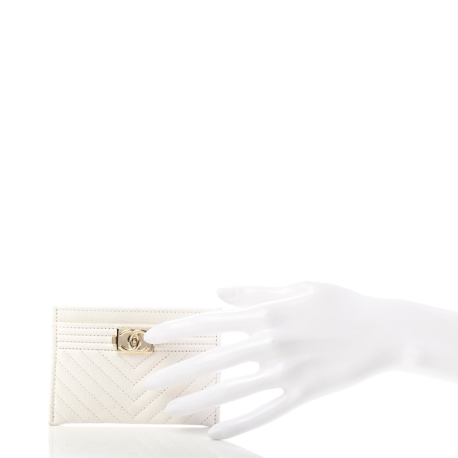 Chanel Caviar Chevron Quilted Boy Card Holder White 2 of 9