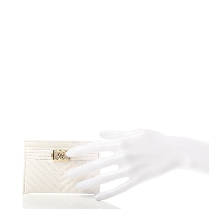 Chanel Caviar Chevron Quilted Boy Card Holder White 2 of 9