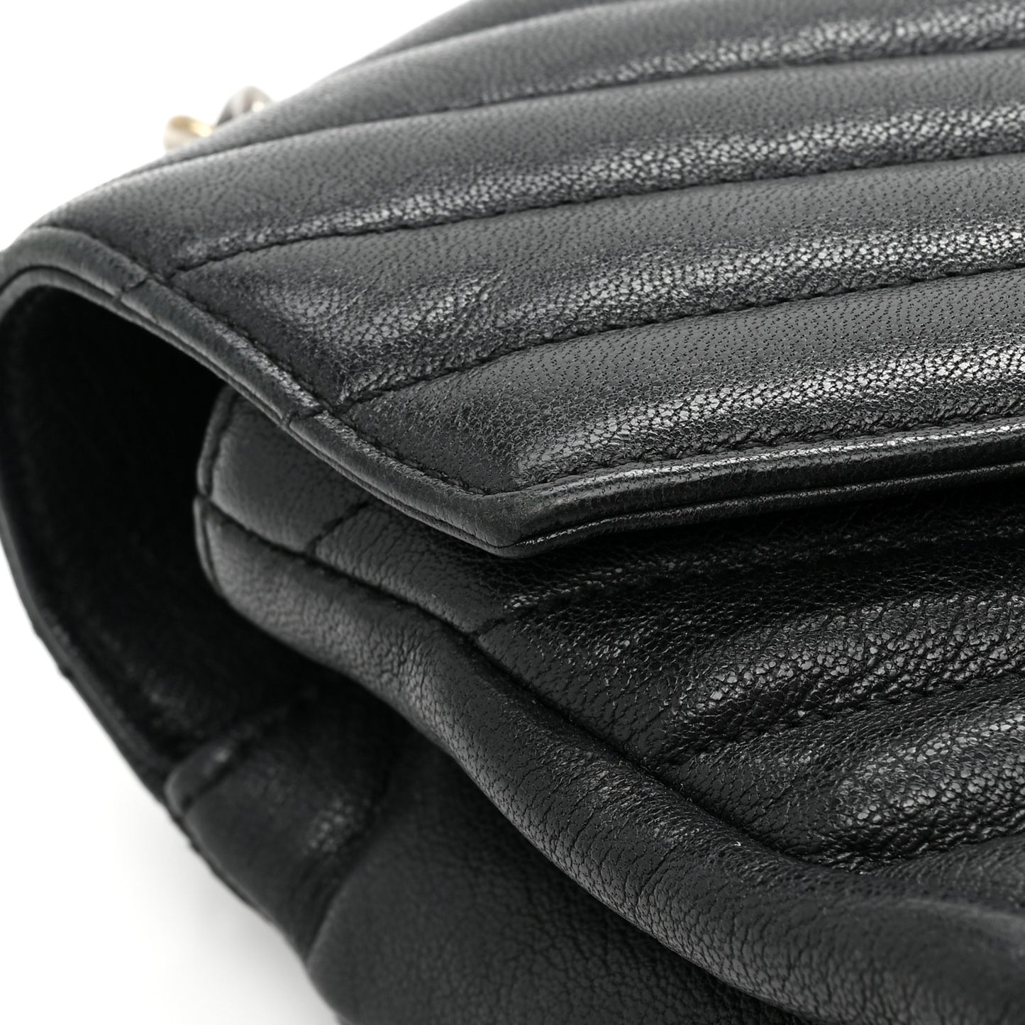 Sheepskin Matelasse Chevron Monogram Large College Satchel Black
