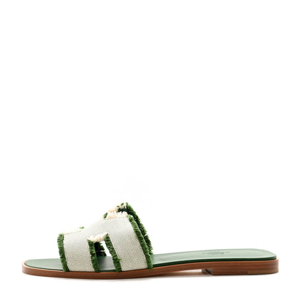 Hermes Calfskin Canvas Oran Fringe Sandals 41 Vert 1 of 7