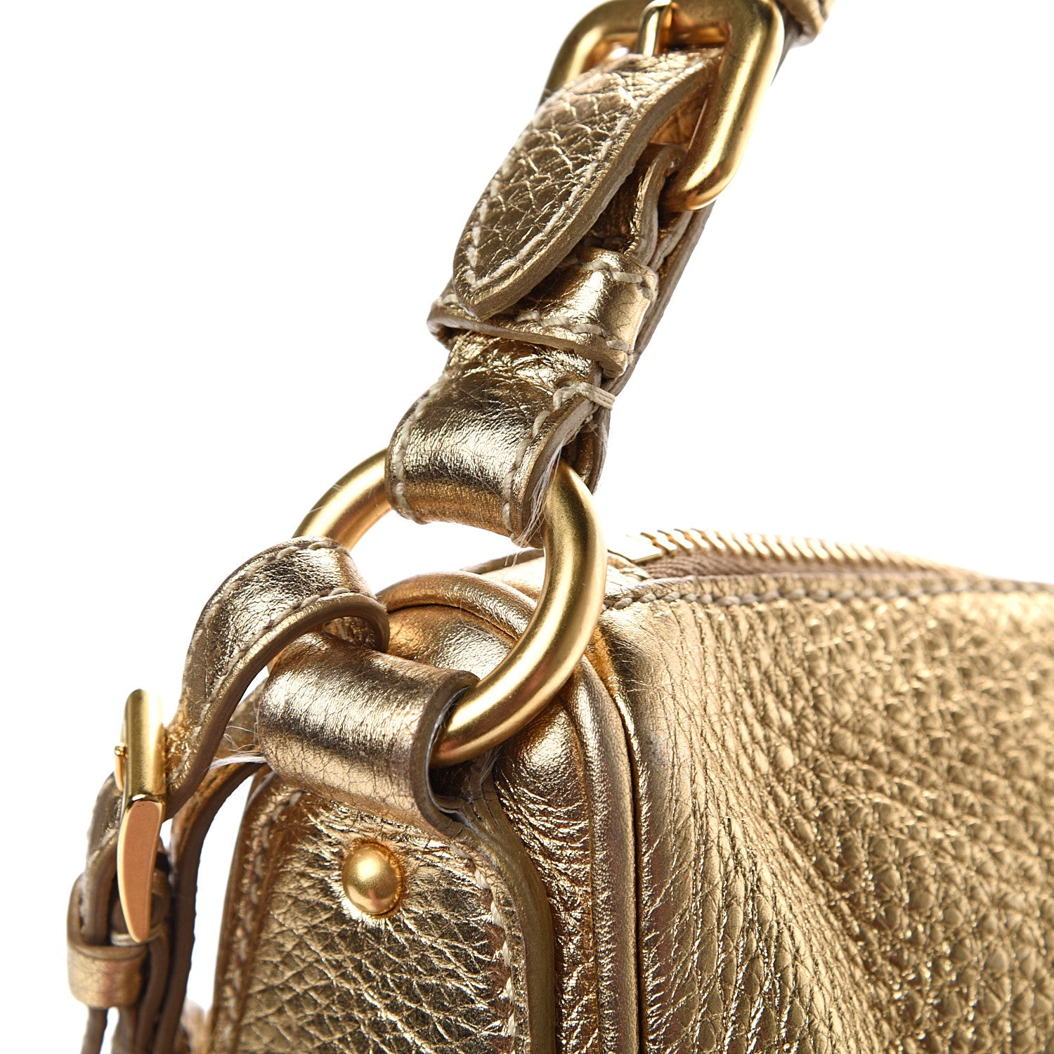 Prada Vitello Daino Metallic Hobo Gold 13 of 14