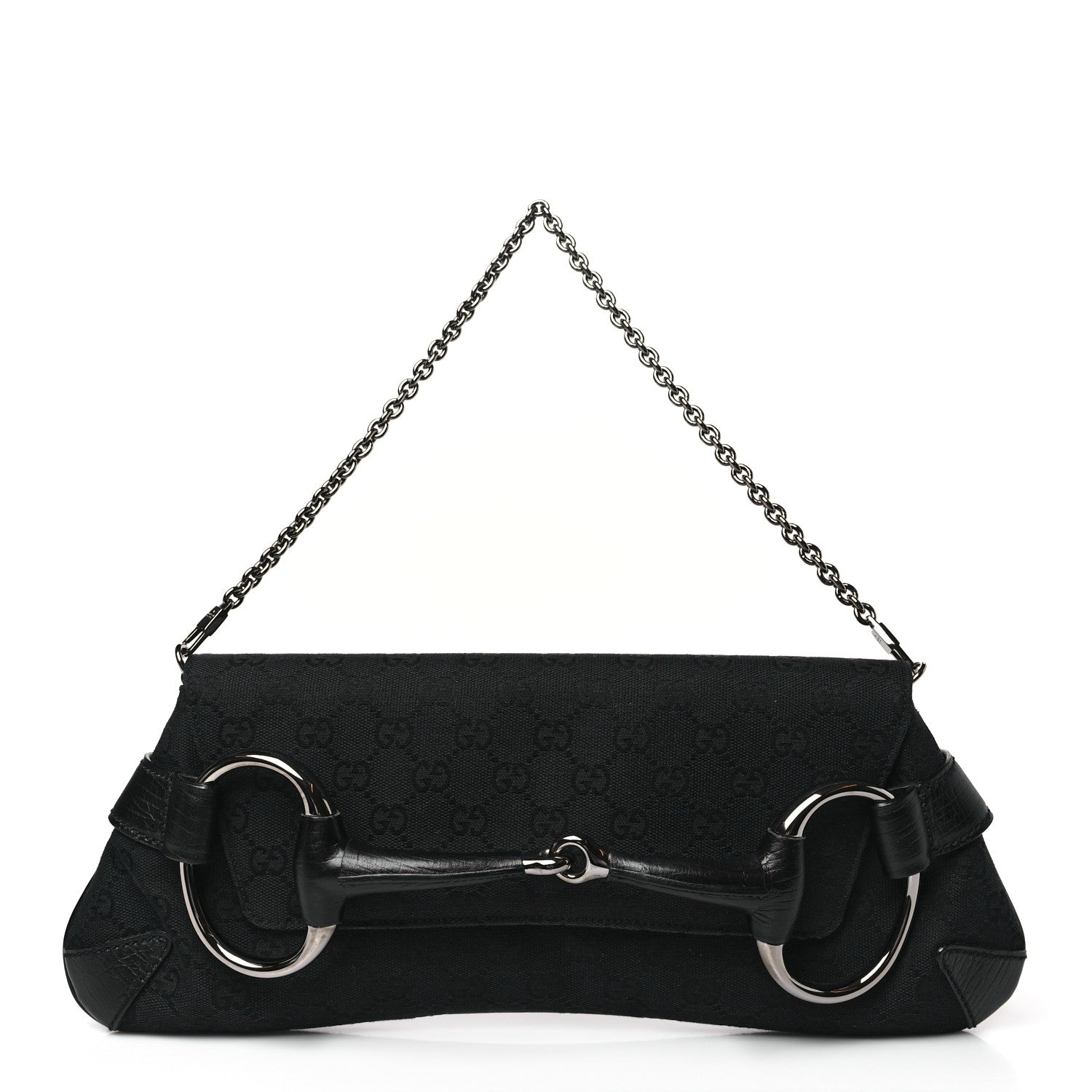 Gucci Monogram Horsebit Chain Clutch Black 1 of 9