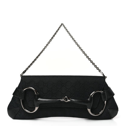 Gucci Monogram Horsebit Chain Clutch Black 1 of 9
