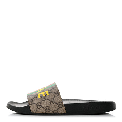 Gucci GG Supreme Monogram Fake/Not Mens Slide Sandals 9 Beige Ebony 1 of 8