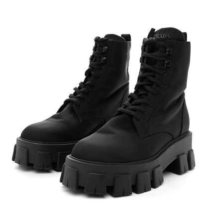 Prada Re-Nylon Gabardine Metal Triangle Logo Monolith Pouch Pocket 55mm Boots 39 Black 3 of 9