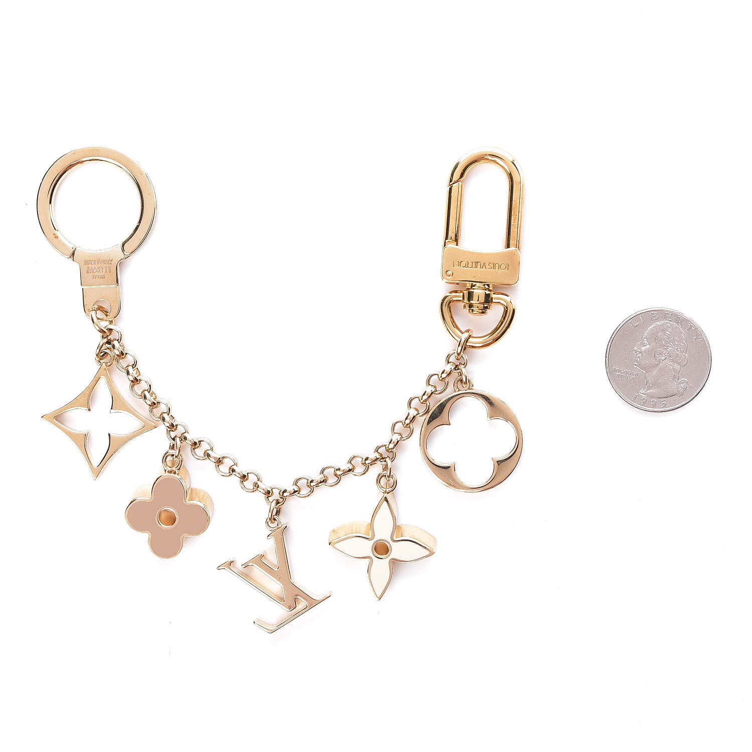 Louis Vuitton Brass Enamel Fleur De Monogram Bag Charm Chain Gold 2 of 3