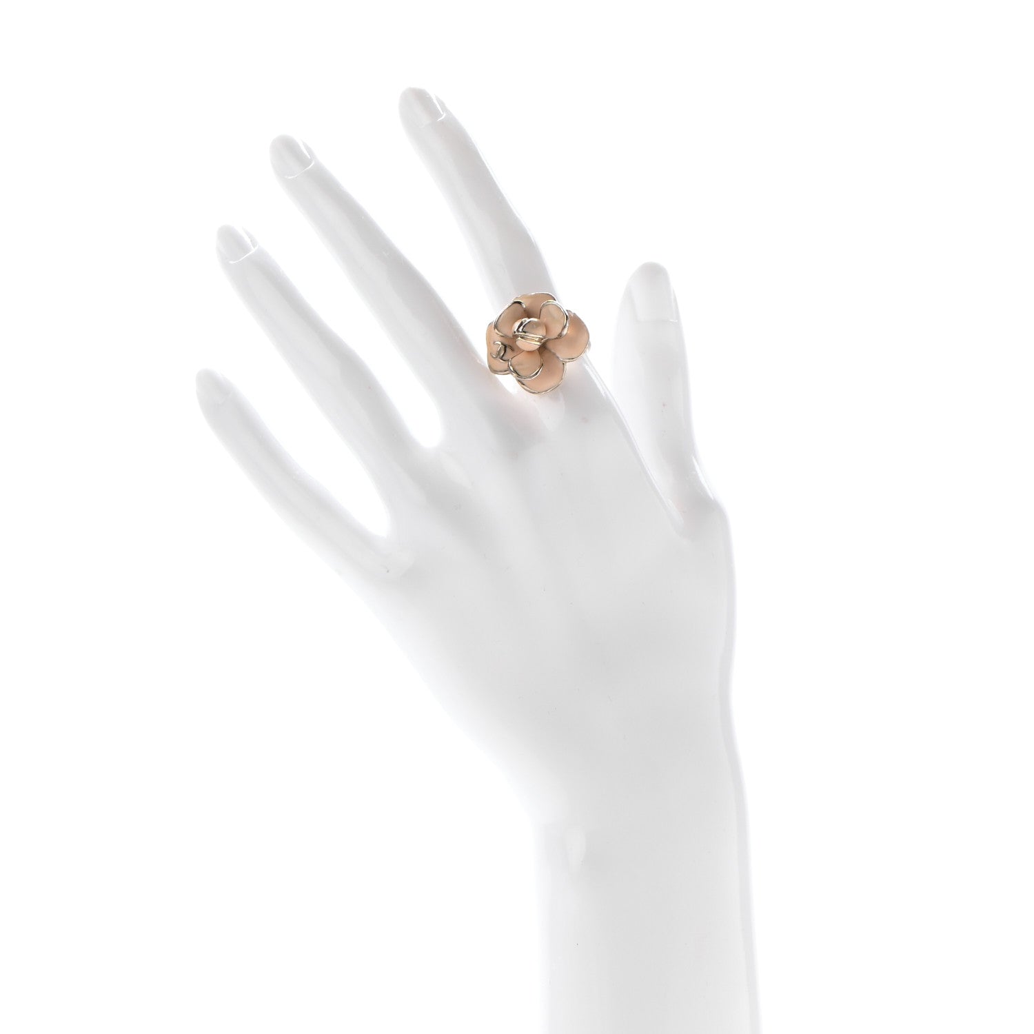 Chanel Enamel CC Camellia Ring 52 6 Beige Gold 2 of 4