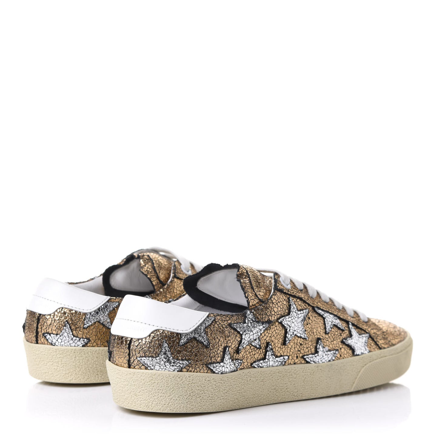 Metallic Calfskin Star Court Sneakers 36 Gold White