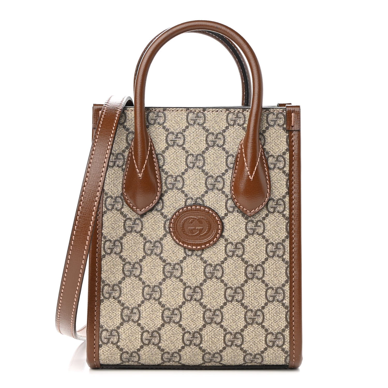 Gucci GG Supreme Monogram Azalea Calfskin Mini Retro Interlocking G Tote Bag Beige Ebony Brown Sugar 1 of 8