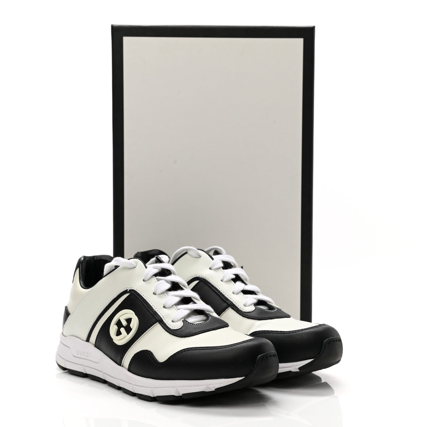 Calfskin Womens Interlocking G Sneakers 35.5 Black White