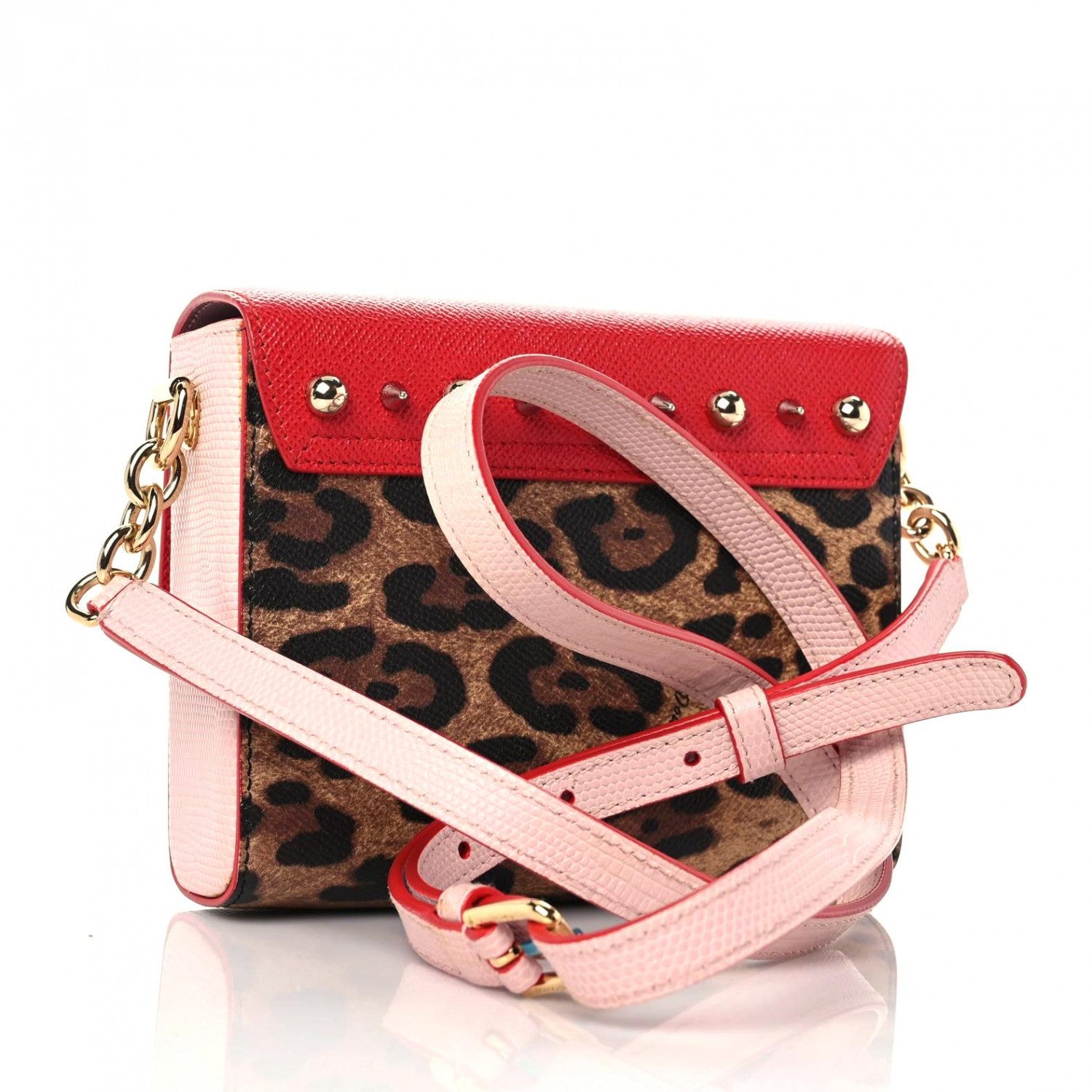 Dolce & Gabbana Dauphine Leopard Print Lizard Crystal Embellished DG Millennials Mini Crossbody Bag Multicolor 3 of 9