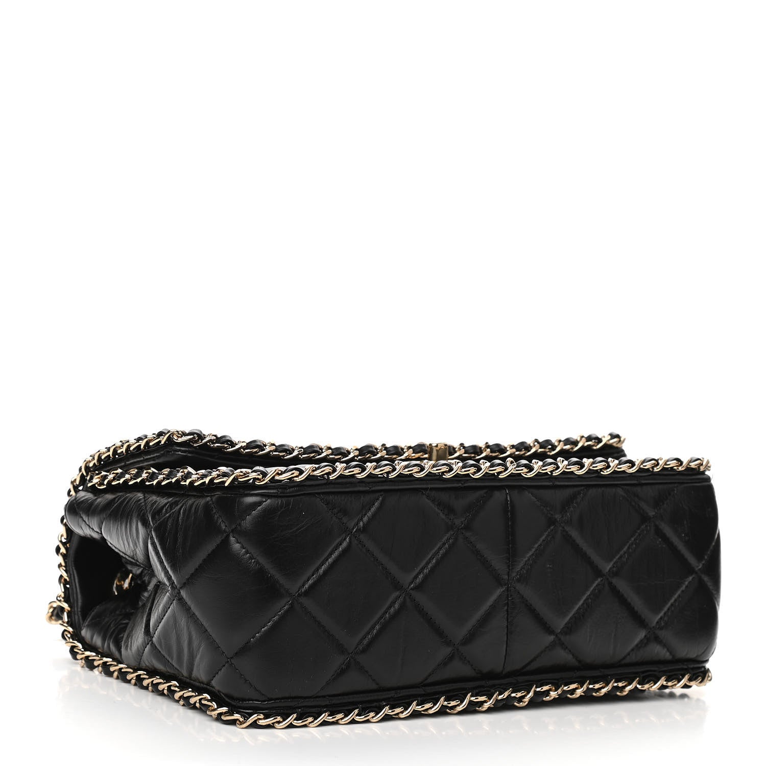 Chanel Crumpled Calfskin Quilted Large Chain All Over Flap Bag Black 4 of 12