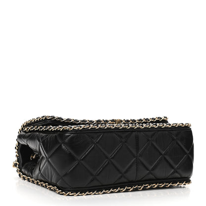 Chanel Crumpled Calfskin Quilted Large Chain All Over Flap Bag Black 4 of 12