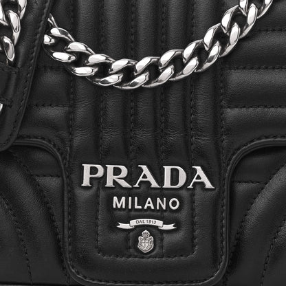 Prada Soft Calfskin Impunture Diagramme Small Chain Flap Shoulder Bag Black 8 of 13
