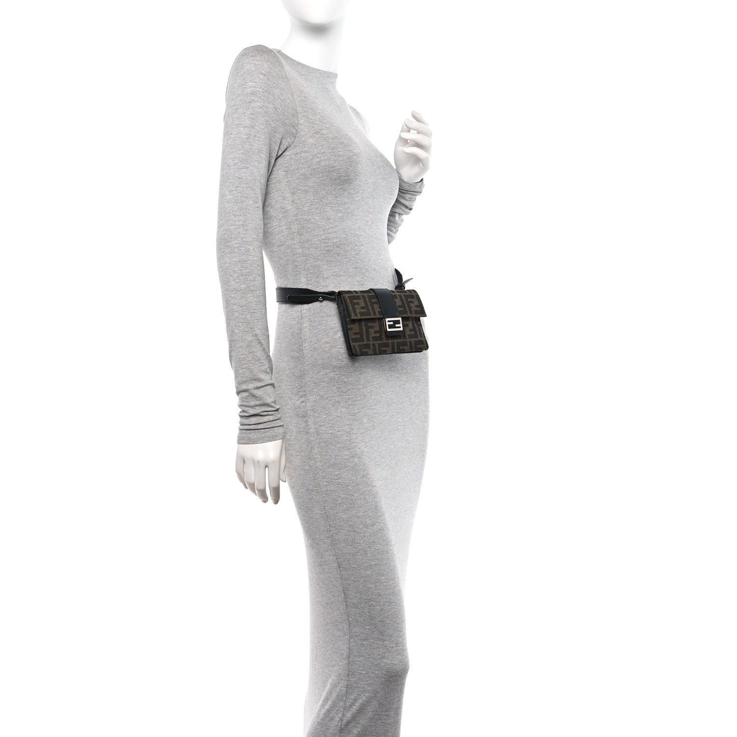 Fendi Recycled Fabric Jacquard Vitello Grace FF 1974 Baguette Belt Pouch Tobacco Moro Black 2 of 10