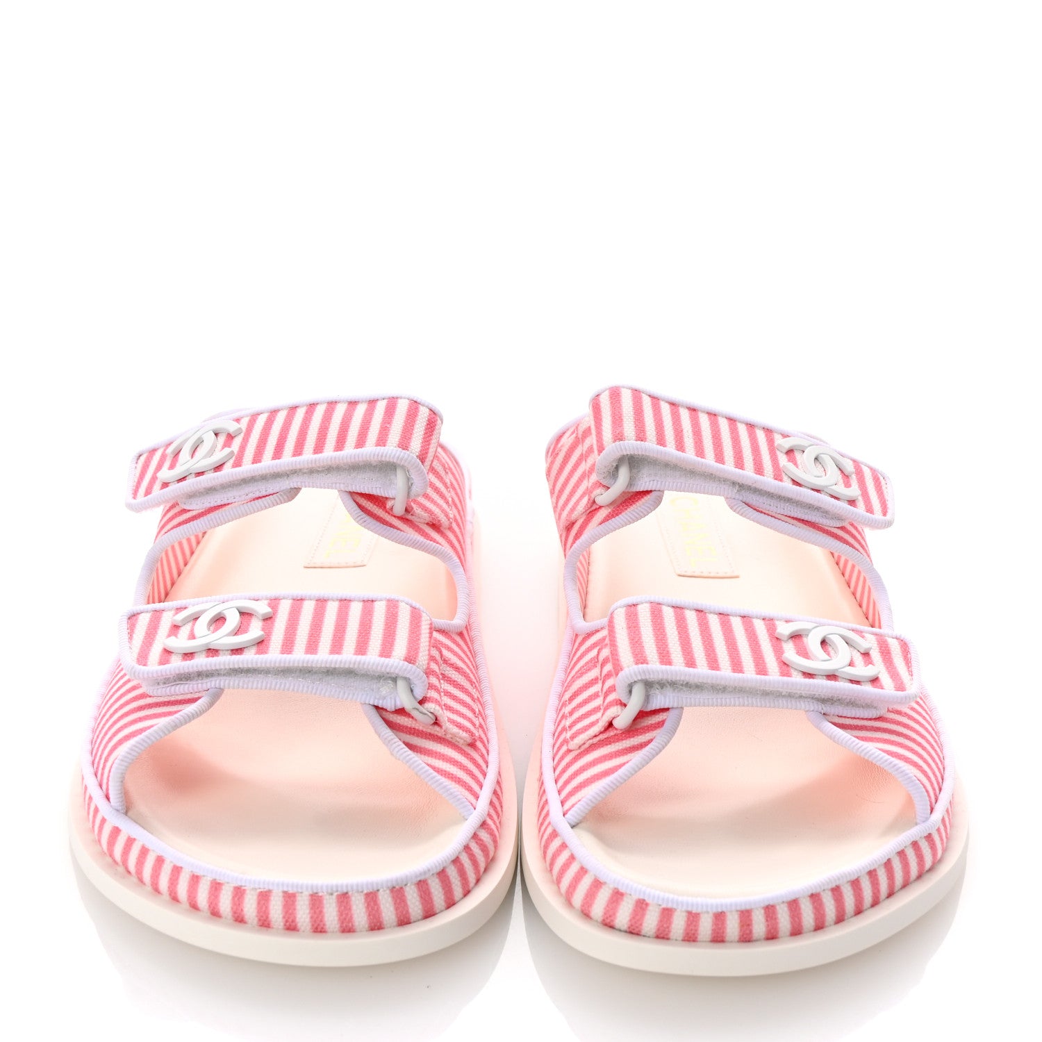 Chanel Printed Cotton Velcro Dad Flat Mules 41 White Pink 3 of 10