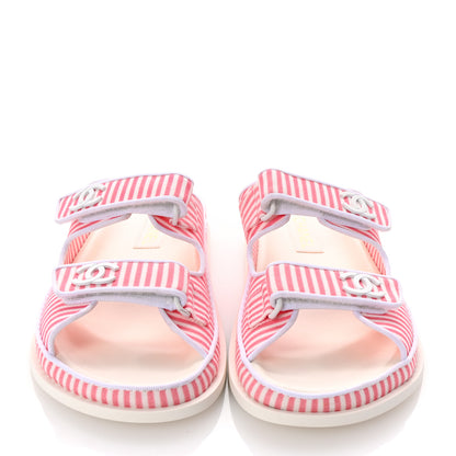 Chanel Printed Cotton Velcro Dad Flat Mules 41 White Pink 3 of 10