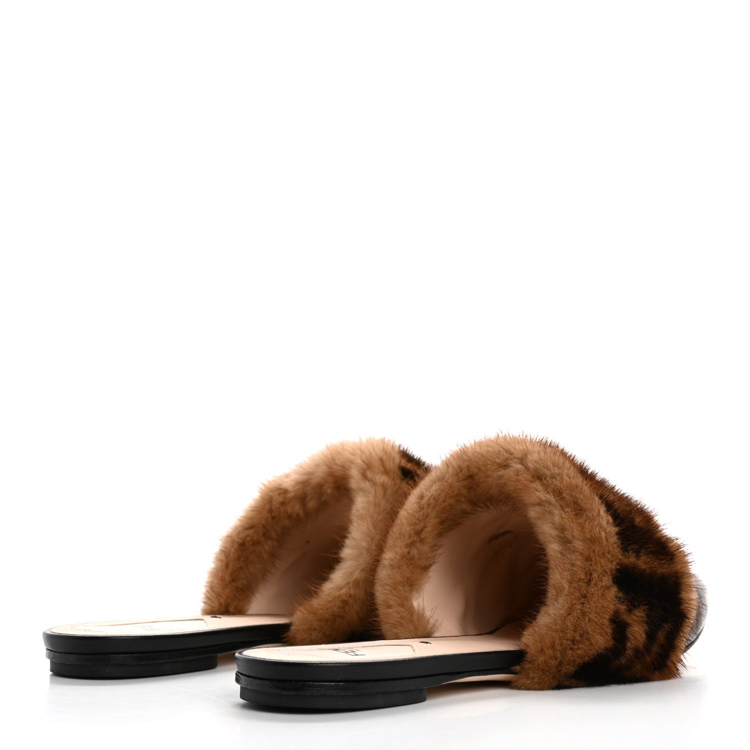 Fendi Calfskin Mink Fur FF Flat Mules 38.5 Black 5 of 10