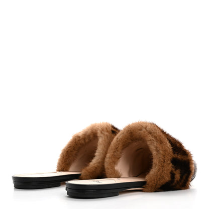 Fendi Calfskin Mink Fur FF Flat Mules 38.5 Black 5 of 10