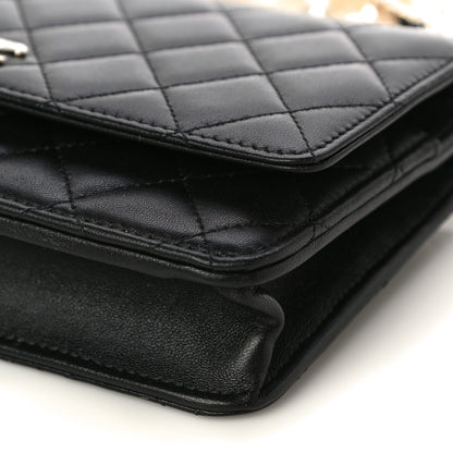 Chanel Lambskin Quilted Pearl Wallet On Chain WOC Black 6 of 13