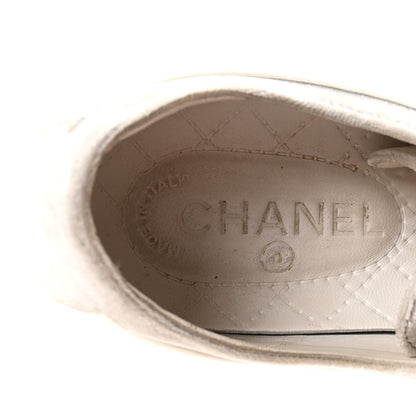 Chanel Calfskin Velvet Womens CC Sneakers 39.5 White Silver 8 of 10