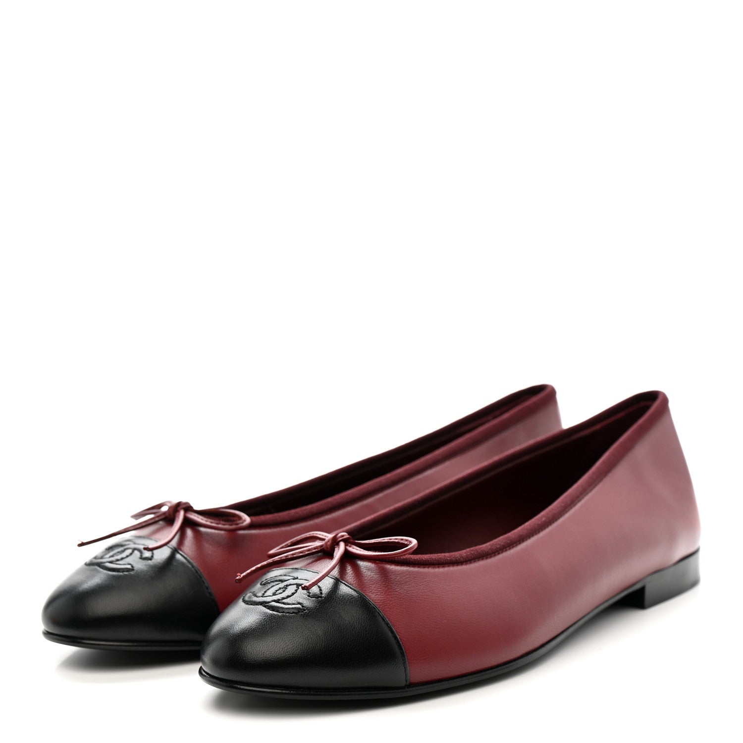 Chanel Lambskin Cap Toe CC Ballerina Flats 40 Burgundy Black 4 of 12