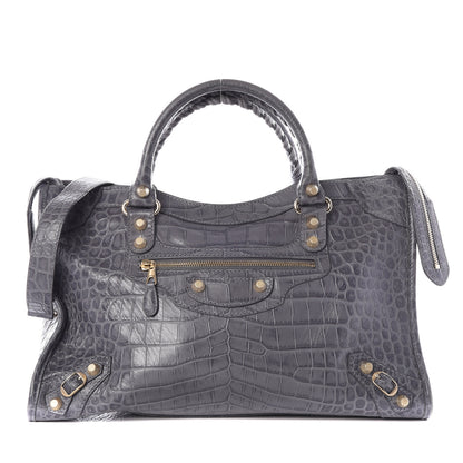 Balenciaga Calfskin Crocodile Embossed Giant 12 Gold Hardware City Gris Beton 1 of 14