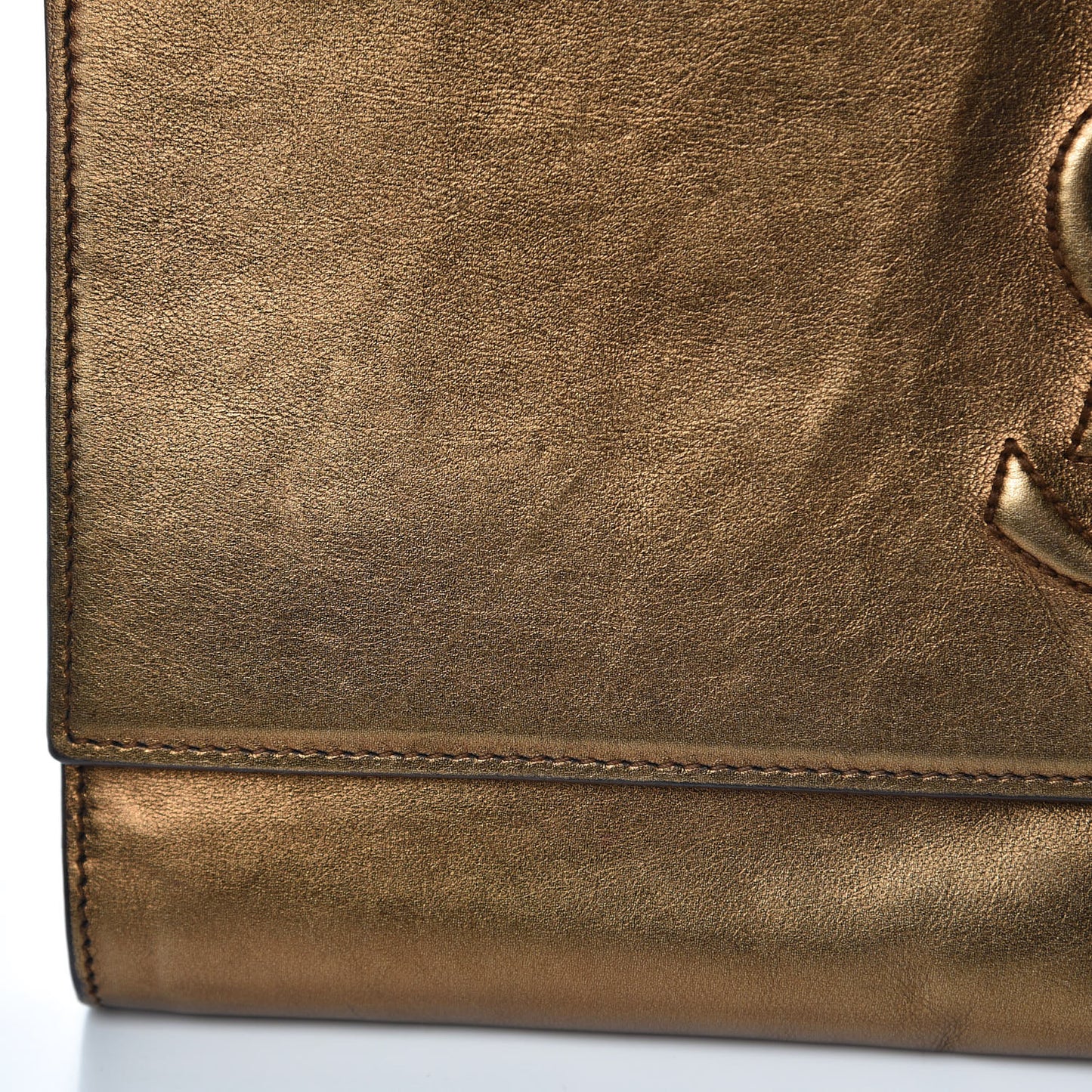 Metallic Calfskin Monogram Large Belle De Jour Clutch Bronze