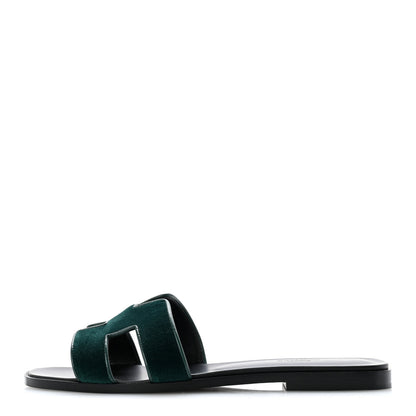 Hermes Velvet Nappa Oran Sandals 40 Vert Fonce 1 of 9