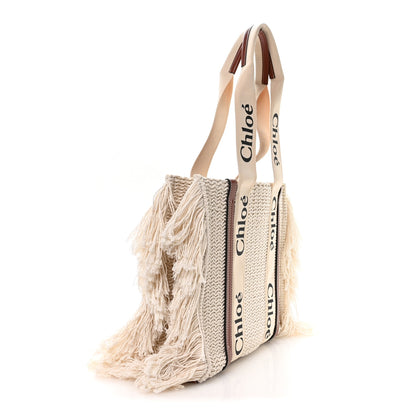 Chloe Cotton Calfskin Medium Woody Ribbon Fringe Tote Sepia Brown 3 of 10