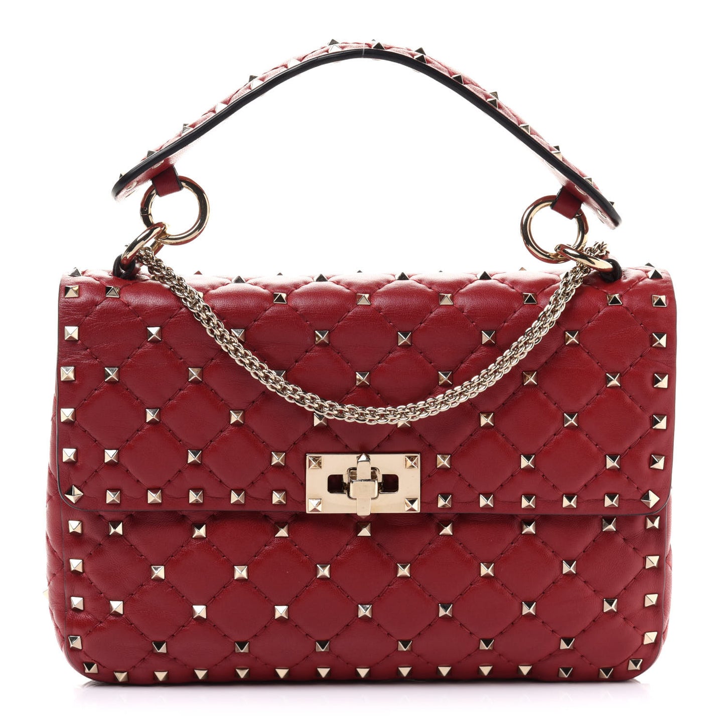 Nappa Medium Rockstud Spike Shoulder Bag Rosso Valentino