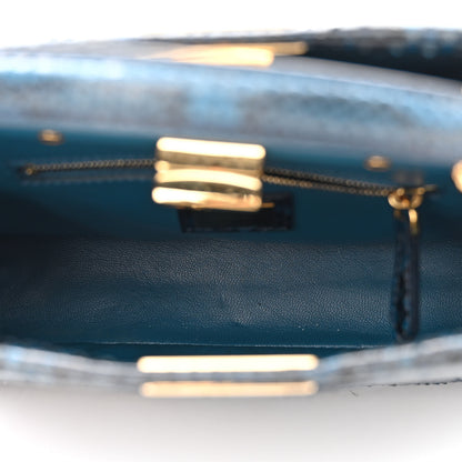 Fendi Python Shiny Nappa Mini Peekaboo Iconic Satchel Blue Jeans 6 of 14