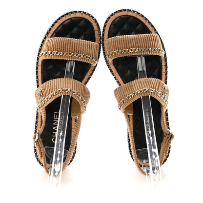 Chanel Corduroy Chain CC Sandal 40 Dark Beige 2 of 9