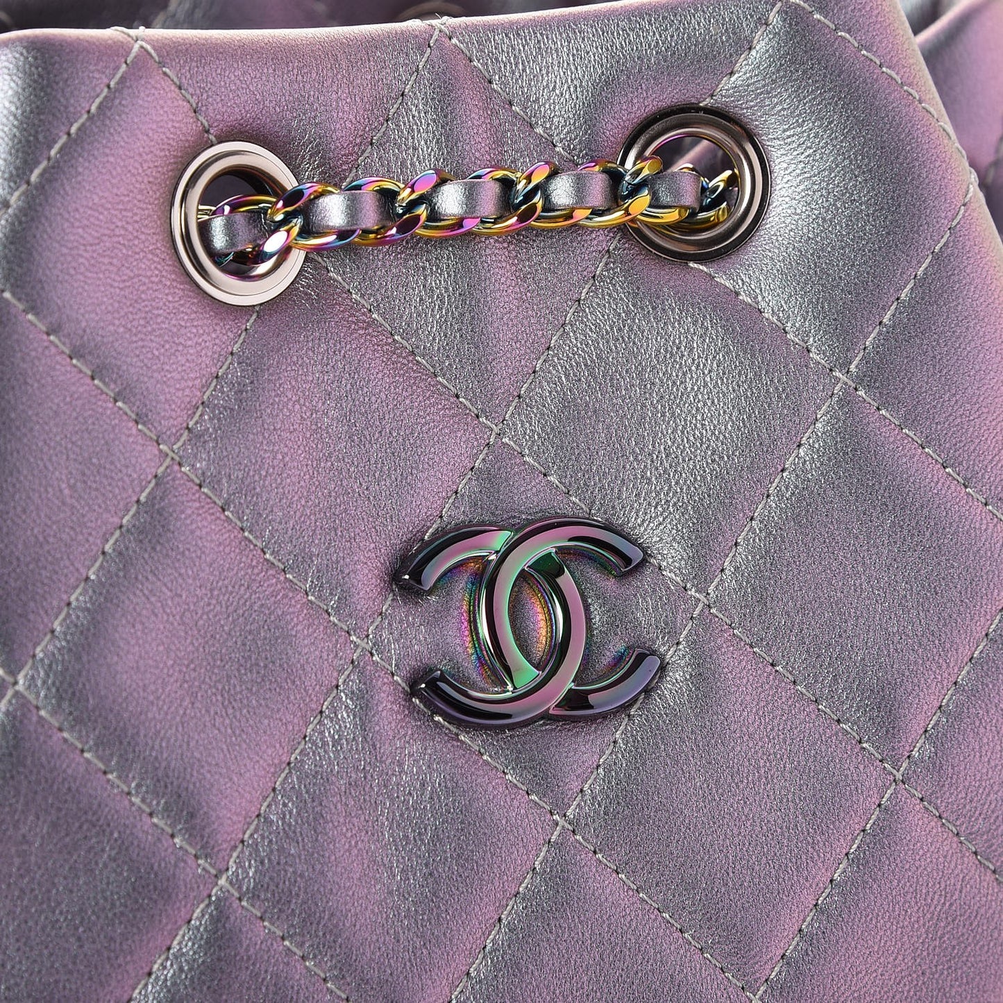 Iridescent Lambskin Calfskin Quilted Gabrielle Backpack Light Purple