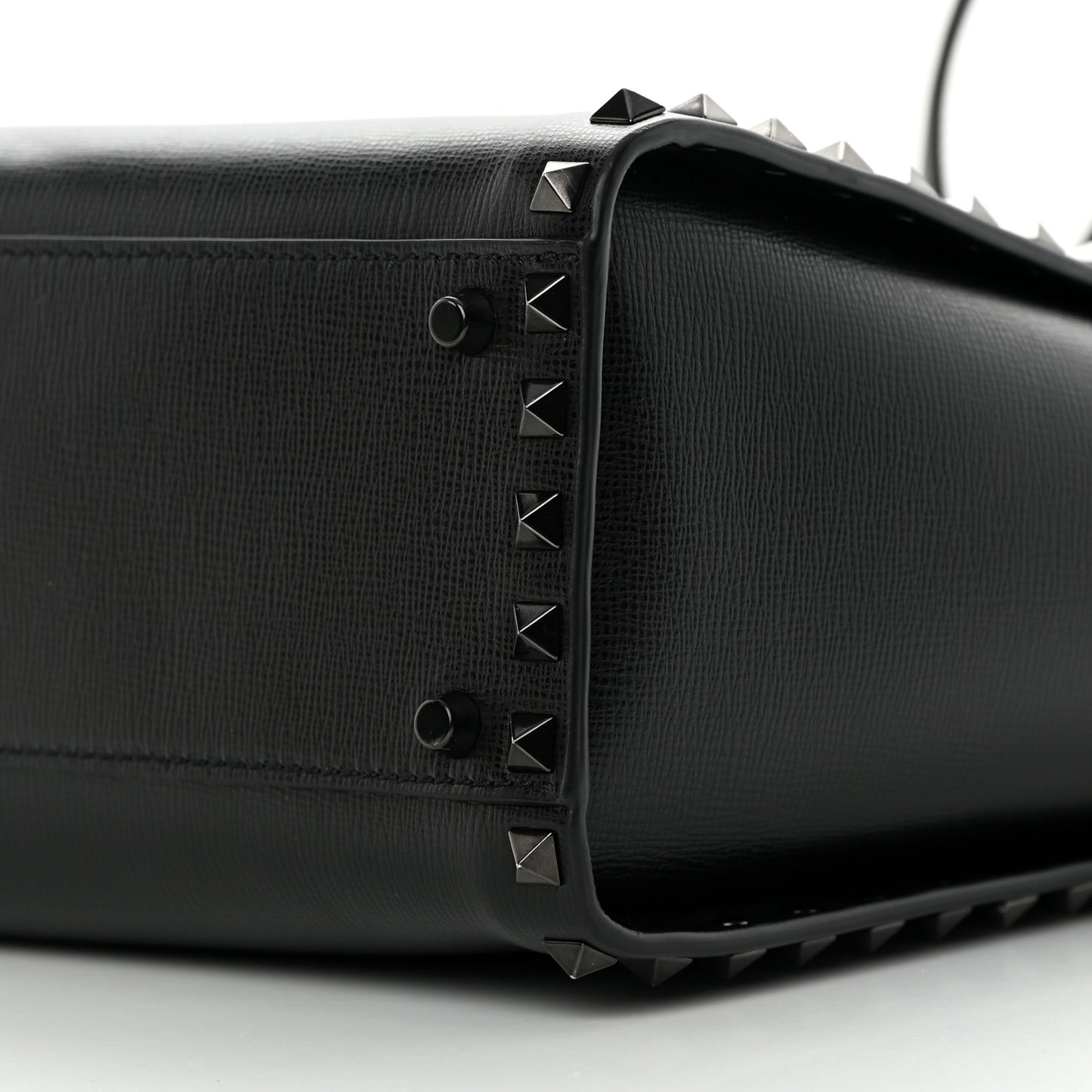 Grainy Calfskin Rockstud Alcove Tote Black