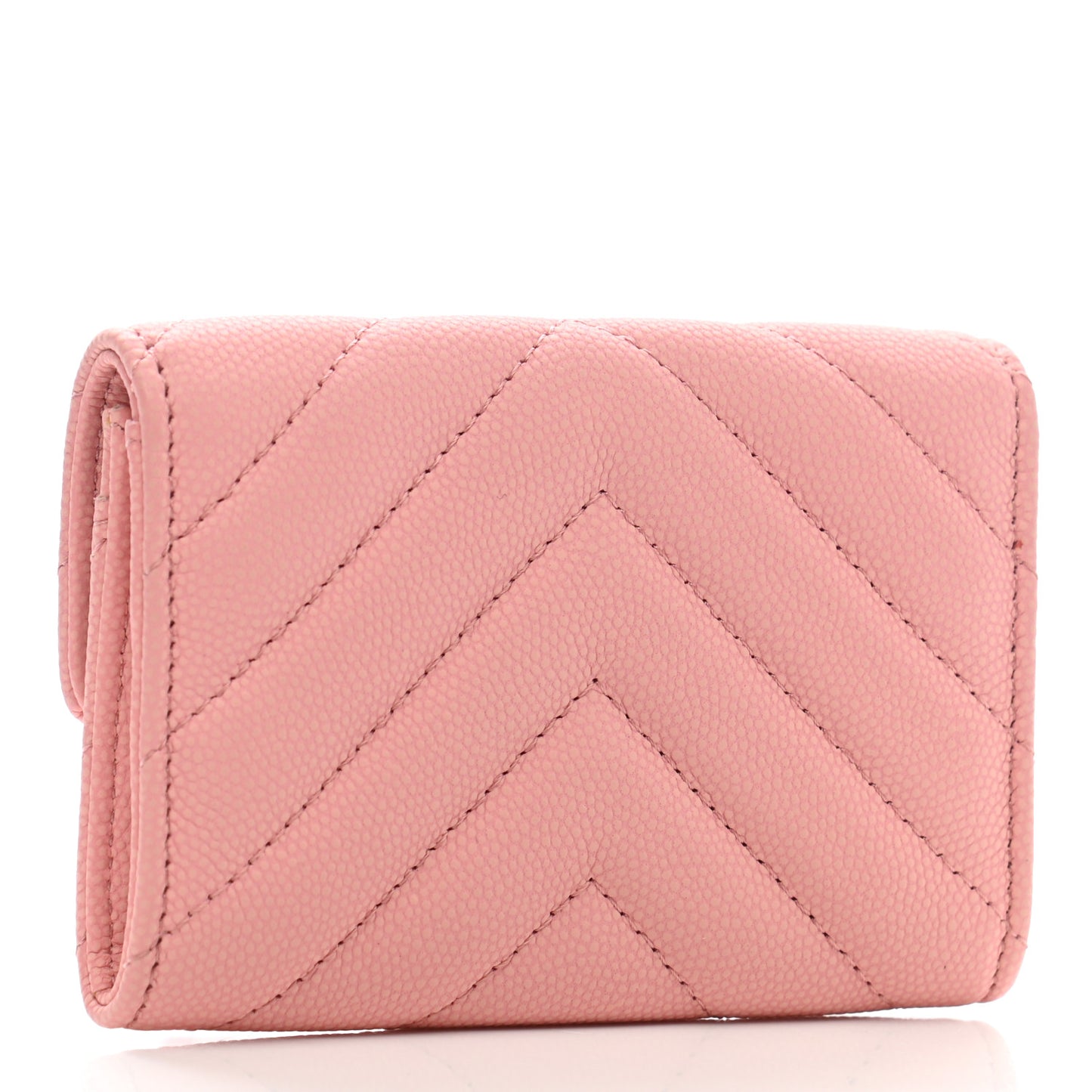 Caviar Flat Chevron Quilted Flap Card Holder Pink